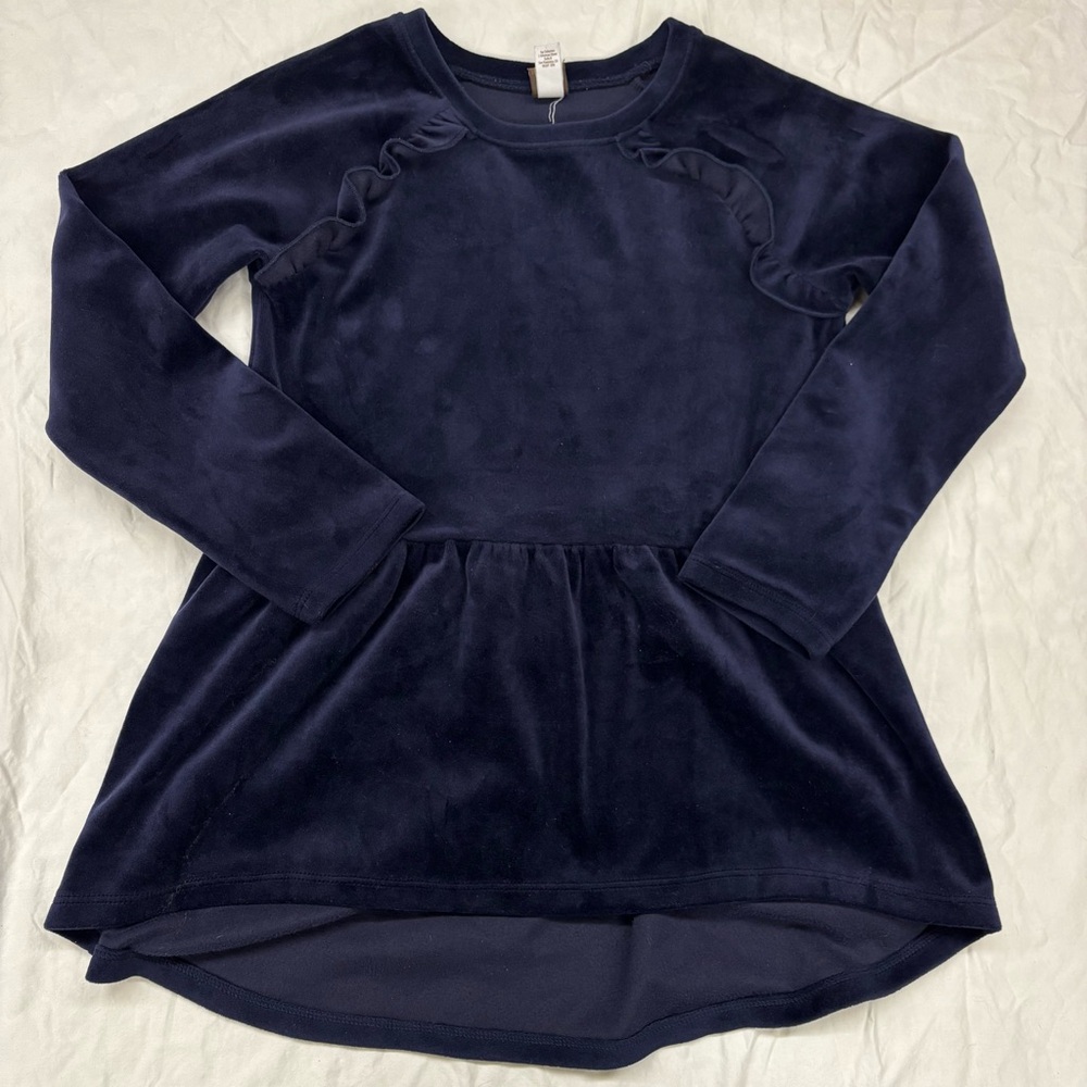 Tea Collection Navy‎ Blue Velour Long Sleeve Top Size 8 VGUC